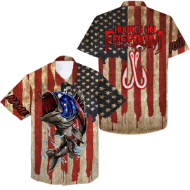 Bass Fishing 4th July Independence Day American Flag Custom Name Hawaiian Shirt
