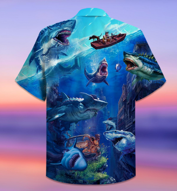 Fishing Shark With Small Ship Aloha Hawaiian Shirt