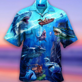 Fishing Shark With Small Ship Aloha Hawaiian Shirt