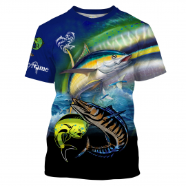 Mahi Mahi ( Dorado) Wahoo Tuna fishing Customize Name All-over Print Unisex fishing T-shirt