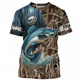 Catfish Fishing Camo Performance Fishing Shirt Customize Name All-Over Print Unisex Fishing T-Shirt