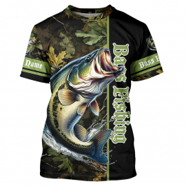 Bass fishing Green camouflage Custom sun protection Fishing T-shirts