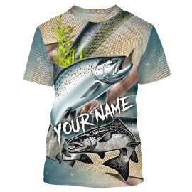 Chinook Salmon King Salmon Fishing Scales Custom Name Fishing Tshirt