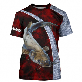Catfish Fishing Shirts Customize Name All-over Print Unisex Fishing T-Shirt