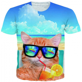 Cat Drinking Juice on the Beach Tee